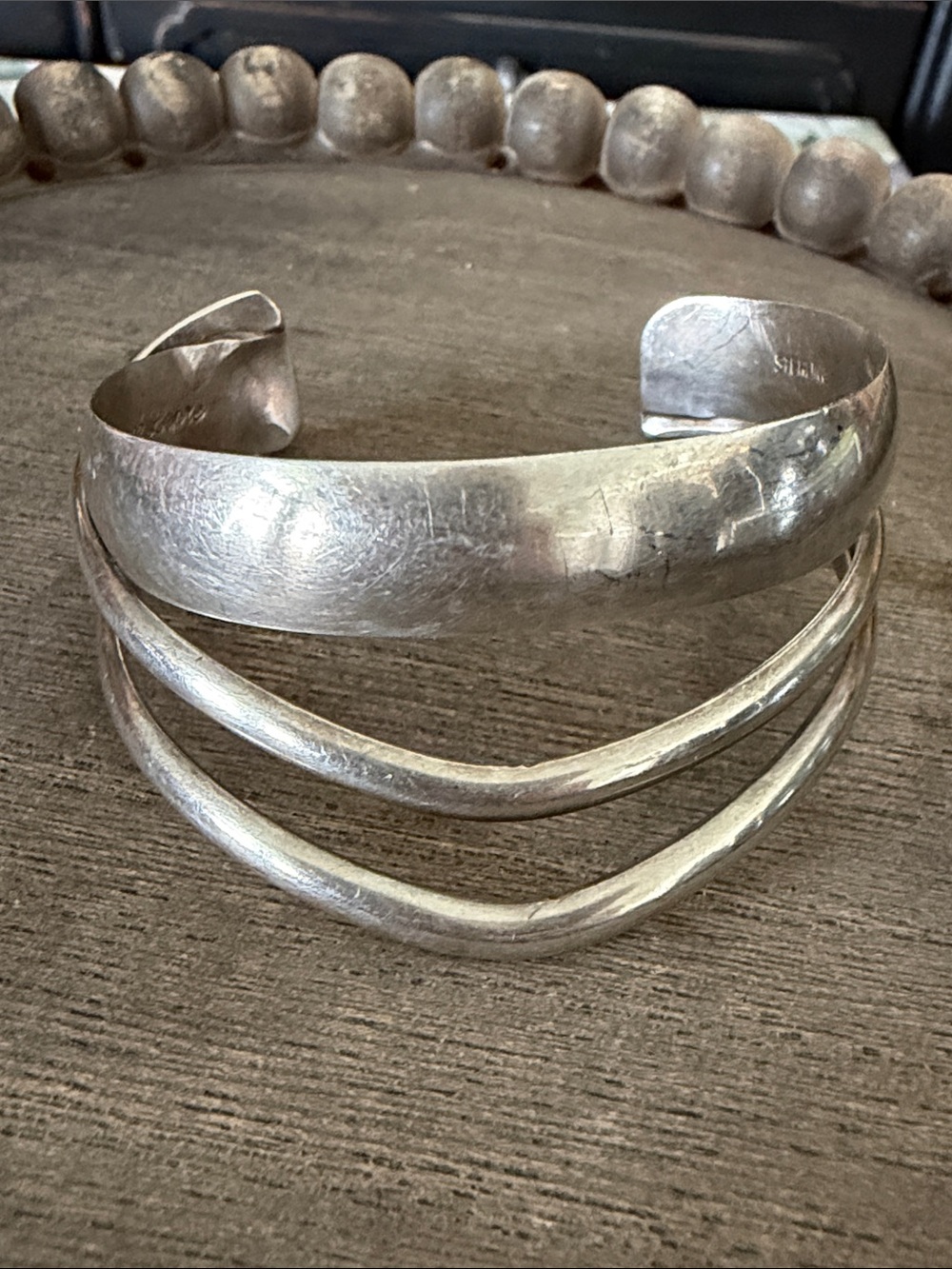 Renee Lepre signed Vintage Sterling Silver Multi-Band Cuff Bracelet
